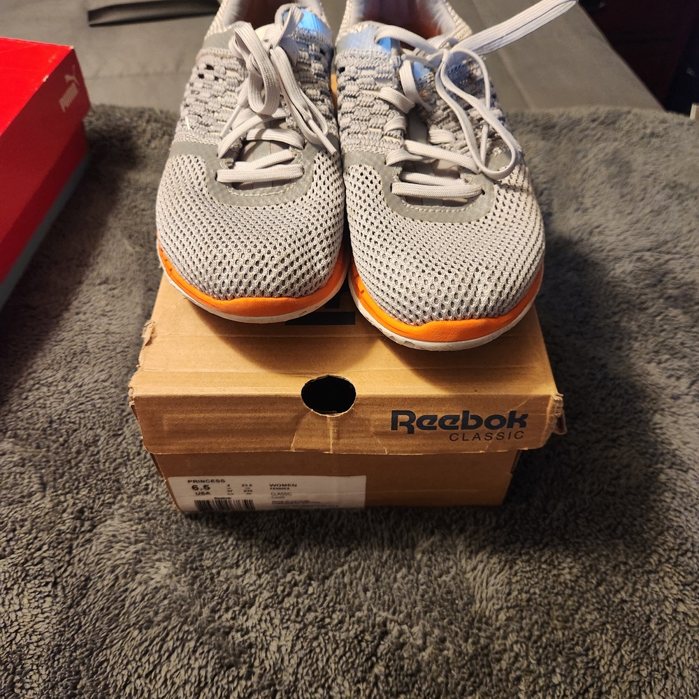Reebok Classic Gray and Orange Sneakers